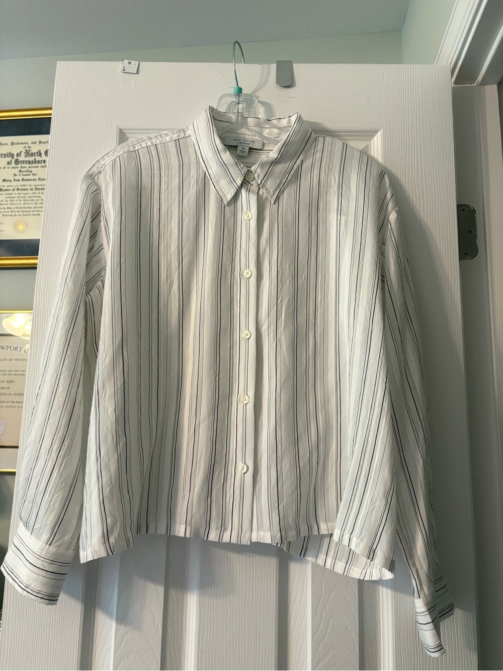 Womens White Striped Button-Down Shirt
